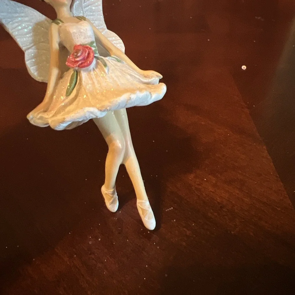 FAIRY BALLERINA w/ WINGS  A D A Rose Christmas ORNAMENT Silver Tree Holiday 4.5